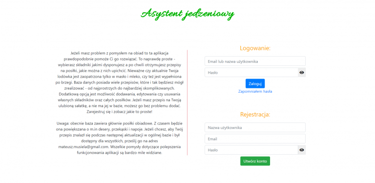 Asystent jedzeniowy - login