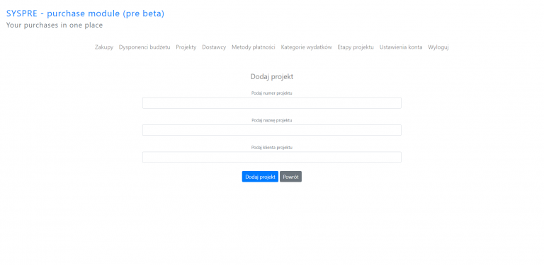 Sysypre dodaj projekt